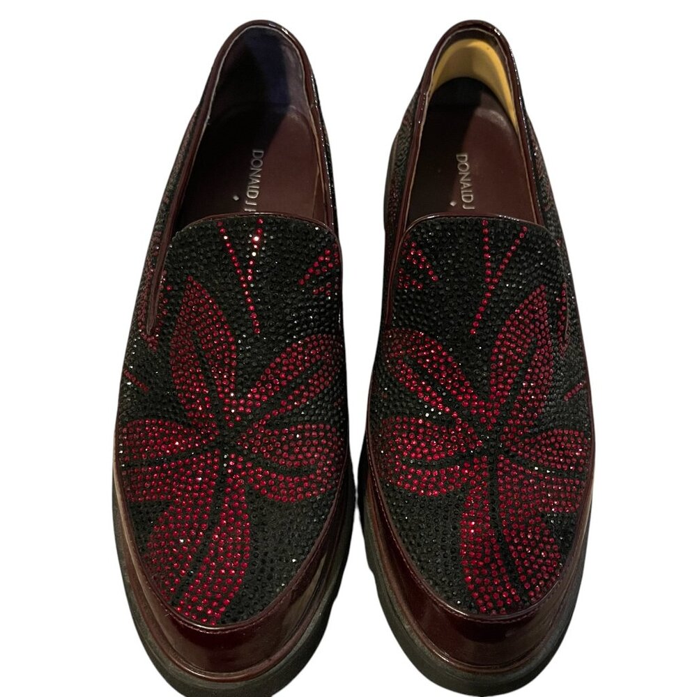 *SOLD*Donald Pliner Crystal Encrusted Loafers Burgundy Sz 7.5M Leather